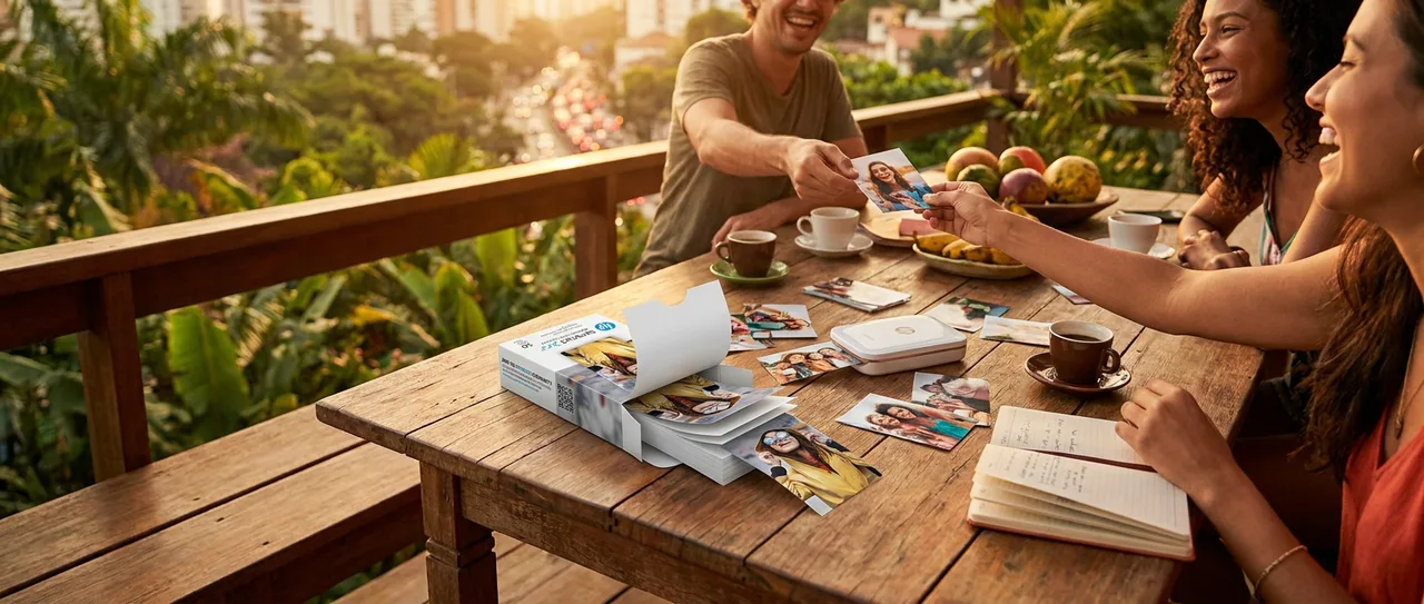 HP Sprocket Papel fotográfico premium Zink Sticky Back (50 folhas) compatível com impressoras HP Sprocket Photo.