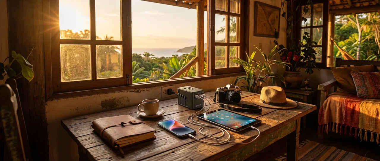 Geonav Carregador Universal com Adaptadores de Viagem, 4 Portas USB + 1 USB-C (Preto)