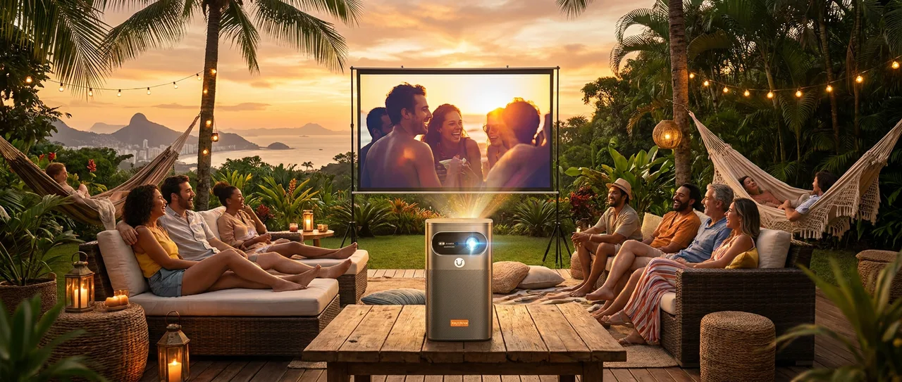 VEVSHAO V30 4K 1080p 3D Full HD Mini Portátil Projetor, Foco Automático, inteligente 5G WiFi BT 5.0, Bateria de 15000mAh, Conveniente para uso Externo